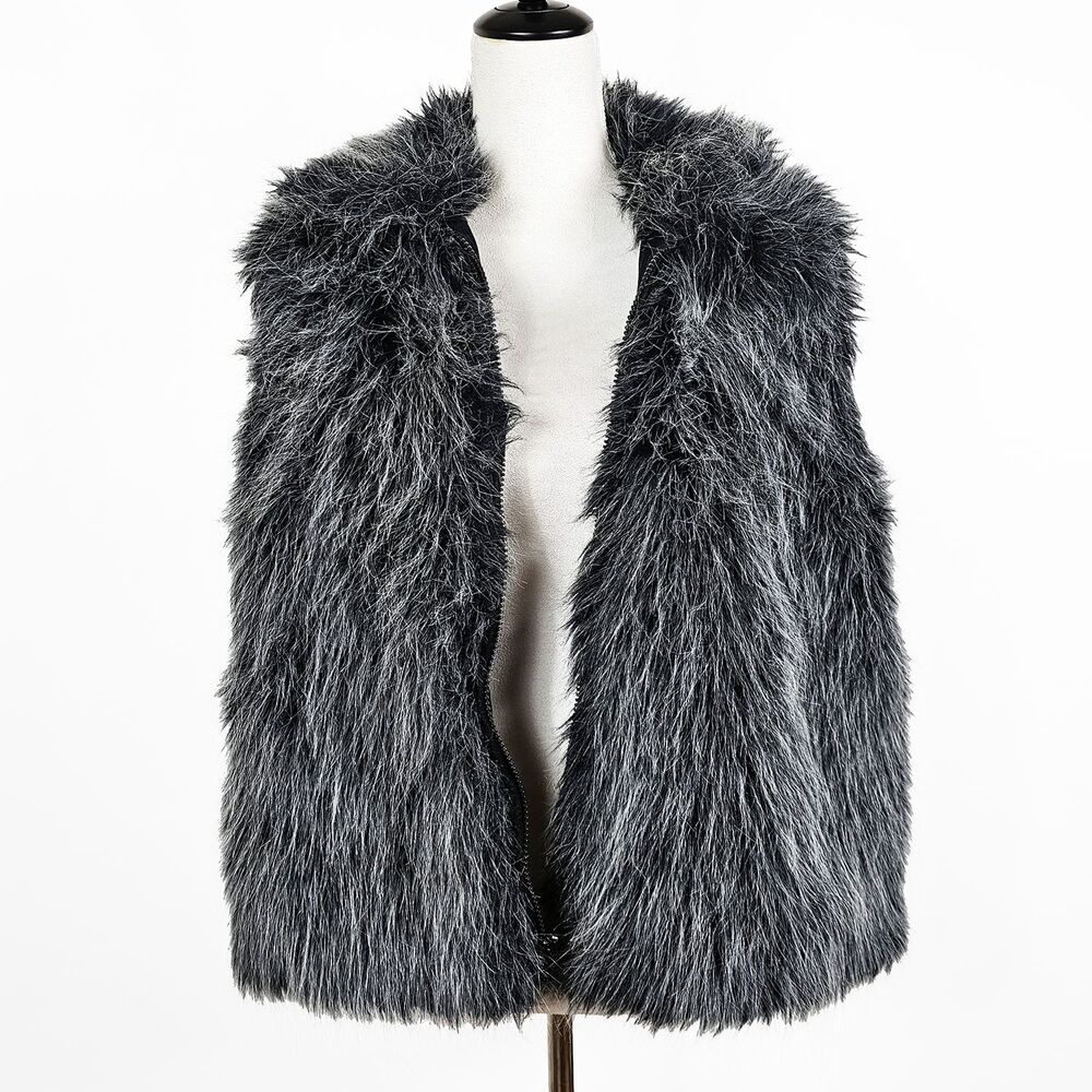 Vintage Painted Pony Faux Fur Gray XL Vest Western Y2K 90's Fluffy